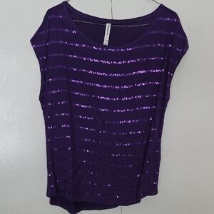 Aeropostale Purple Sequin Striped Tee